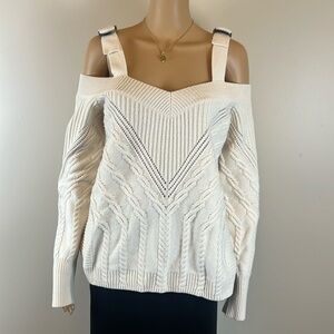 Jonathan Simkhai Ivory Cable Knit Oversized Cold Shoulder Sweater